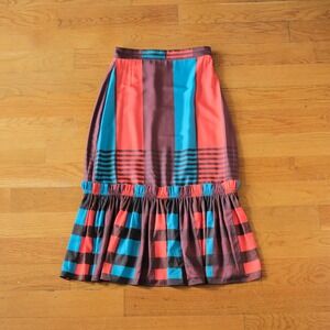 Eva Franco Anthropologie Midi Skirt Women 4 Blue Red Striped Flounce Boho Size 4